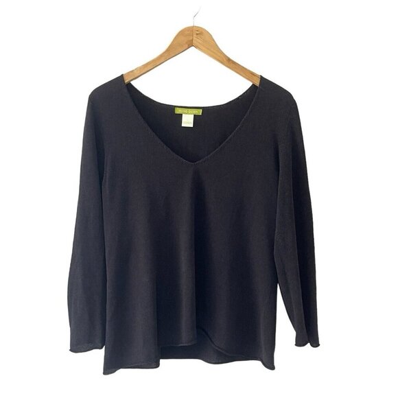 Sigred Olsen Tunic Sweater V Neck Thin Knit Linen Cotton Blend Black Size L - Picture 1 of 9